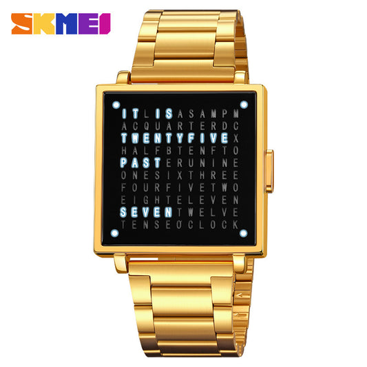 Eprolo LED steel strip waterproof electronic leisure watch with digital display and sleek metal band.