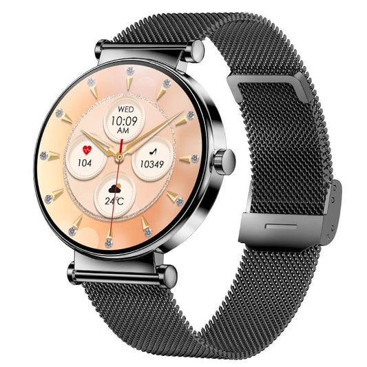 Eprolo Y16 ultra-thin smartwatch with female AMOLED display showing time and fitness icons, high-definition 466x466 pixel screen