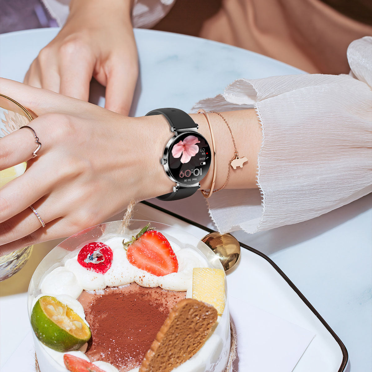 Eprolo Y16 ultra-thin smartwatch with female AMOLED display showing time and high-definition 466x466 pixel screen.