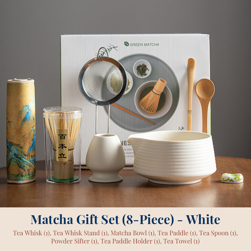 Eprolo premium 8-piece matcha set with ceramic chawan, matcha tools, and whisky gift box for tea lovers.
