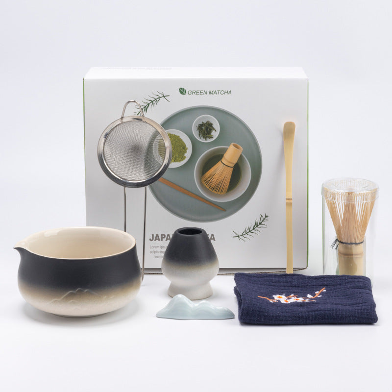 Premium 8-piece Matcha set by eprolo including ceramic Chawan, matcha tools, and whisky gift box for tea enthusiasts