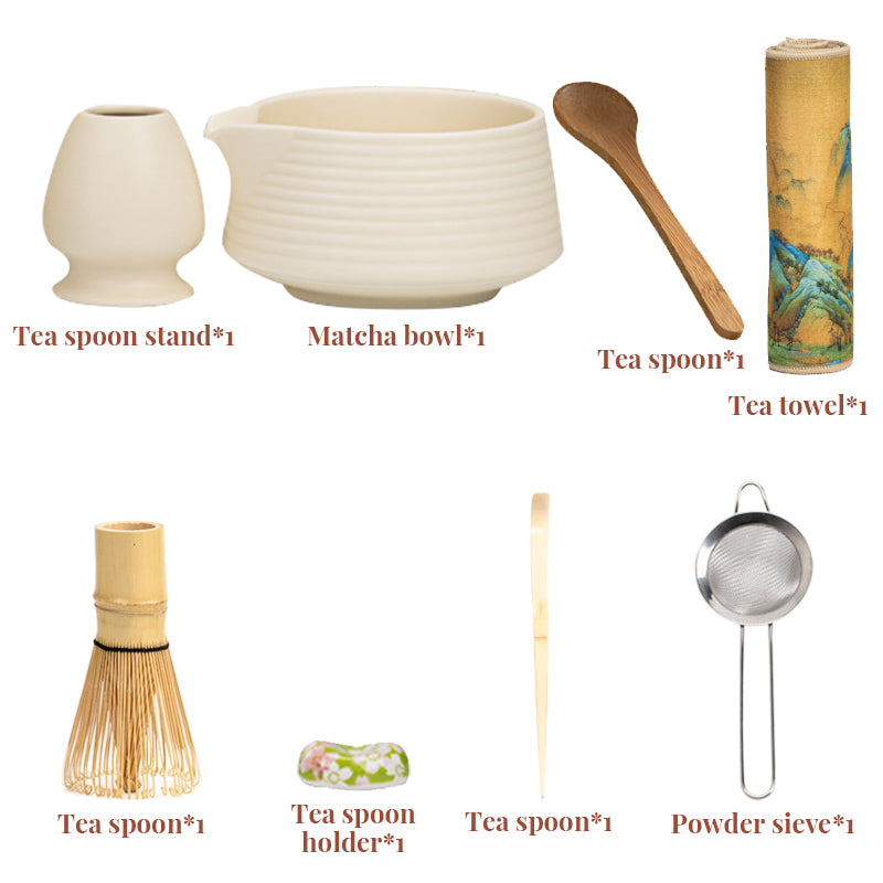 Eprolo premium 8-piece matcha set including ceramic chawan, whisk, scoop, and gift box for tea enthusiasts
