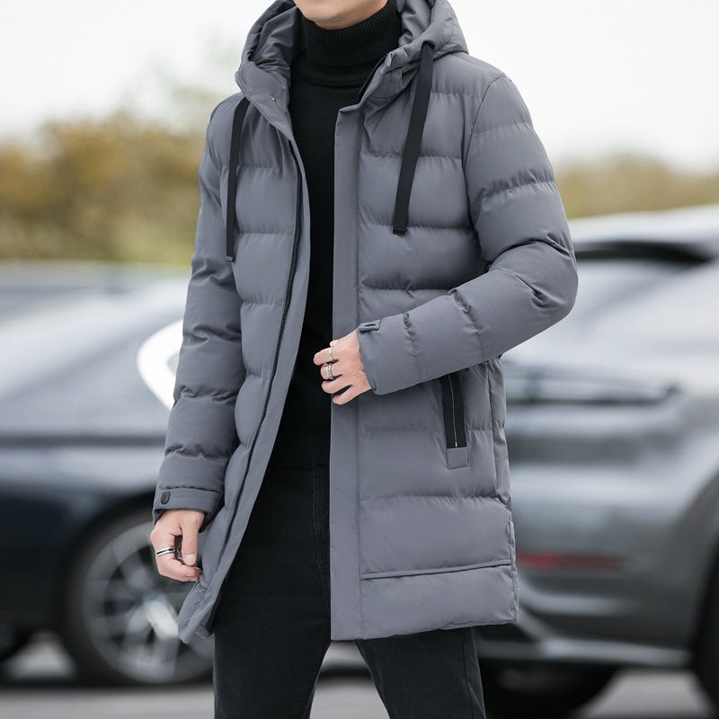 Eprolo men's thick cotton hooded jacket, casual and warm for medium to long length, featuring a relaxed fit and stylish design.