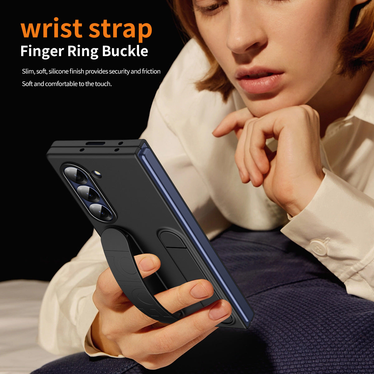 Eprolo Samsung Z Fold 6 phone case with vertical wristband, foldable design, integrated film, and anti-fall protective features