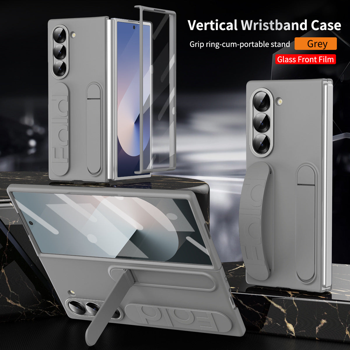 Eprolo Samsung Z Fold 6 phone case with vertical wristband, protective film, anti-fall design, and integrated protection.