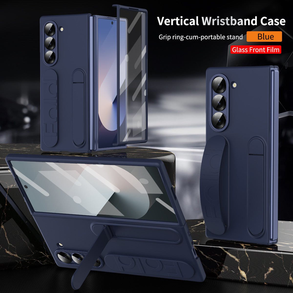 Eprolo Samsung Z Fold 6 phone case with vertical wristband, integrated film, and anti-fall protective design for folding phones.