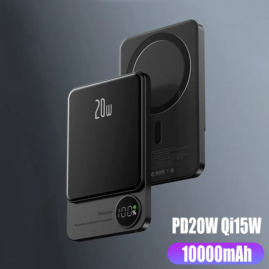 eprolo 10000mAh MagSafe wireless power bank with PD 20W and 15W fast charging for iPhone 15, 14, 13, showing magnetic alignment