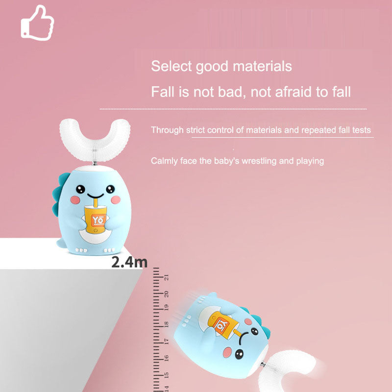 Eprolo U-shaped electric children's rechargeable toothbrush with dinosaur design for ages 2 to 12, suitable for kids and toddlers.