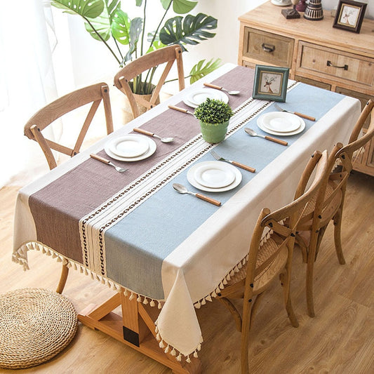 90*90 cm Plaid Decorative Linen Tablecloth With Tassel Waterproof Oilproof Thick Rectangular Wedding Dining Table Cover Tea Table Cloth - American Smart