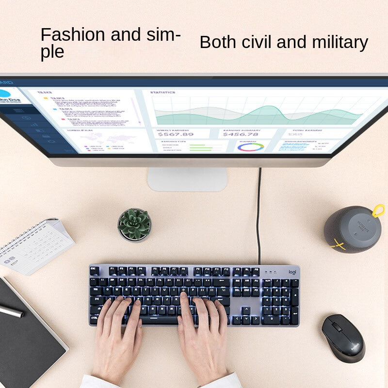 Logitech K845 mechanical backlit wired keyboard with PlayerUnknown's Battlegrounds design, featuring gaming-themed keys and backlit keys.
