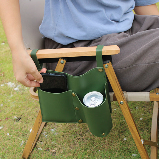 Camping chair leather storage bag mobile phone beer beverage storage bag outdoor chair side bag miscellaneous storage - American Smart
