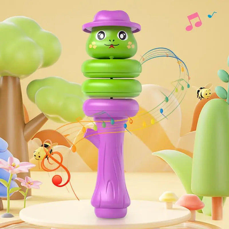 Colorful cartoon snake-shaped whistle toy with twisting and rotating features, designed for fun and stress relief.