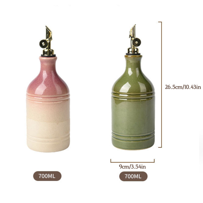European retro green ceramic olive oil bottle with stainless steel spout, vintage kitchen storage and seasoning dispenser by eprolo