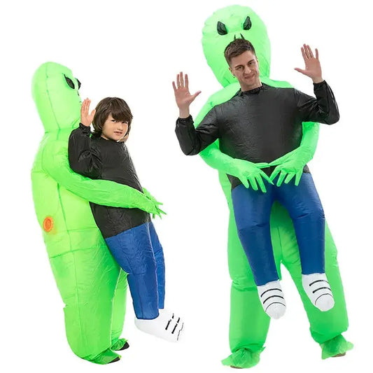 Adult Alien Inflatable Costume by eprolo featuring a funny, full-body green alien suit for cosplay, parties, and Halloween dress-up.
