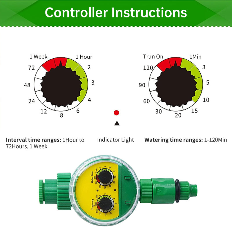 Outdoor plastic garden hose with electronic automatic irrigation timer from eprolo, shown coiled with digital control panel.