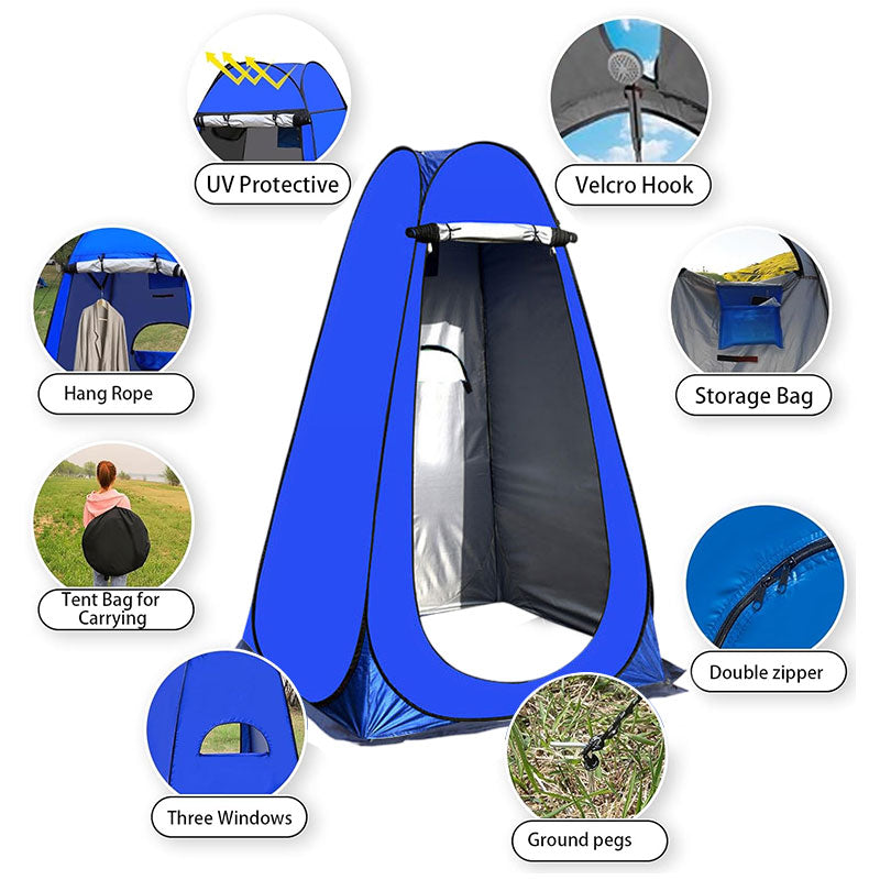 Eprolo portable outdoor camping tent with changing room, shower, and storage, suitable for fishing, photography, and outdoor adventures.