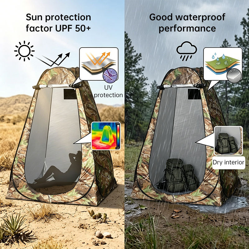 Eprolo portable outdoor camping tent for one person with changing room and storage, suitable for shower, fishing, and photography.