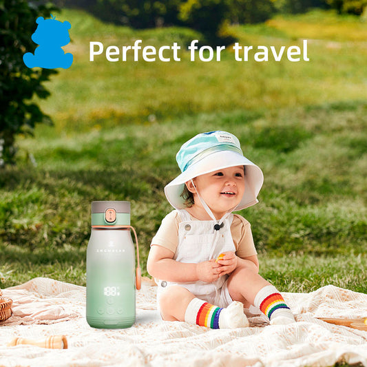 Portable rechargeable smart milk kettle by eprolo for heating baby milk and water during travel, compact and convenient design.