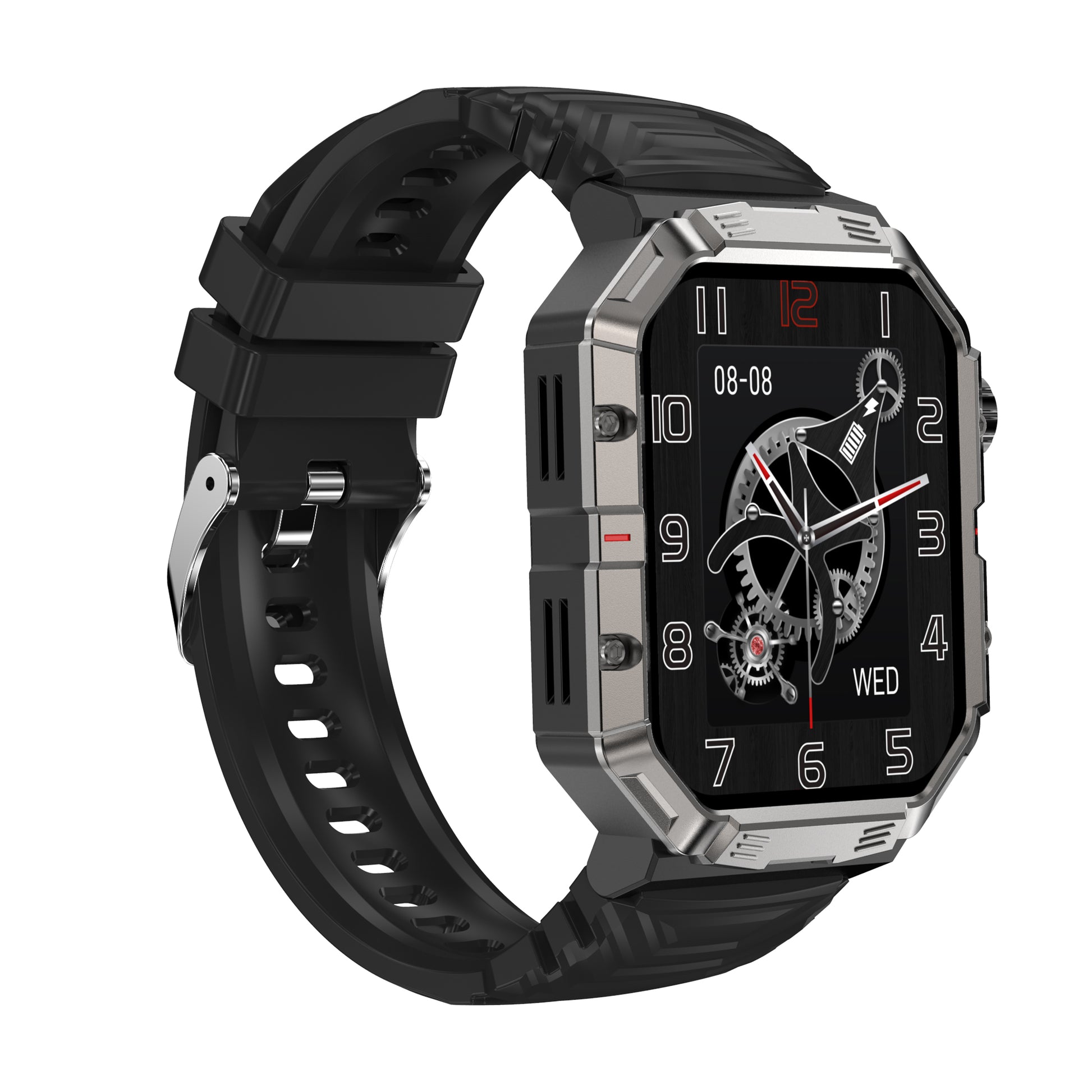 Eprolo GW55 HD Bluetooth smart watch with NFC, multi-sport mode, sleep monitoring, and voice call features on display.