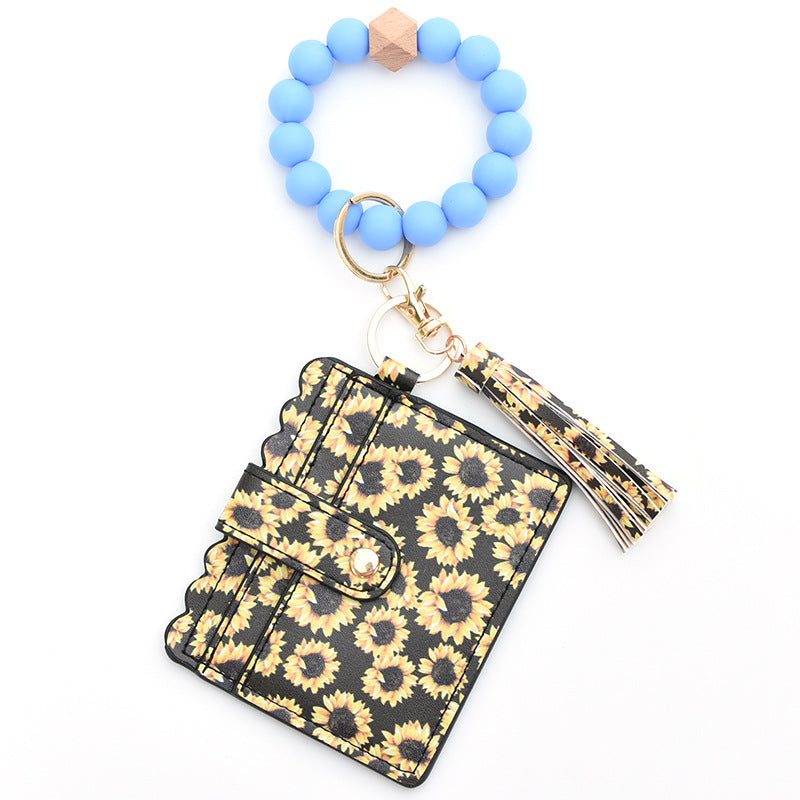 Colorful Silicone Bead Bracelet Card Holder PU Tassel Women's Wallet Keychain Silicone Beaded Bracelet - American Smart