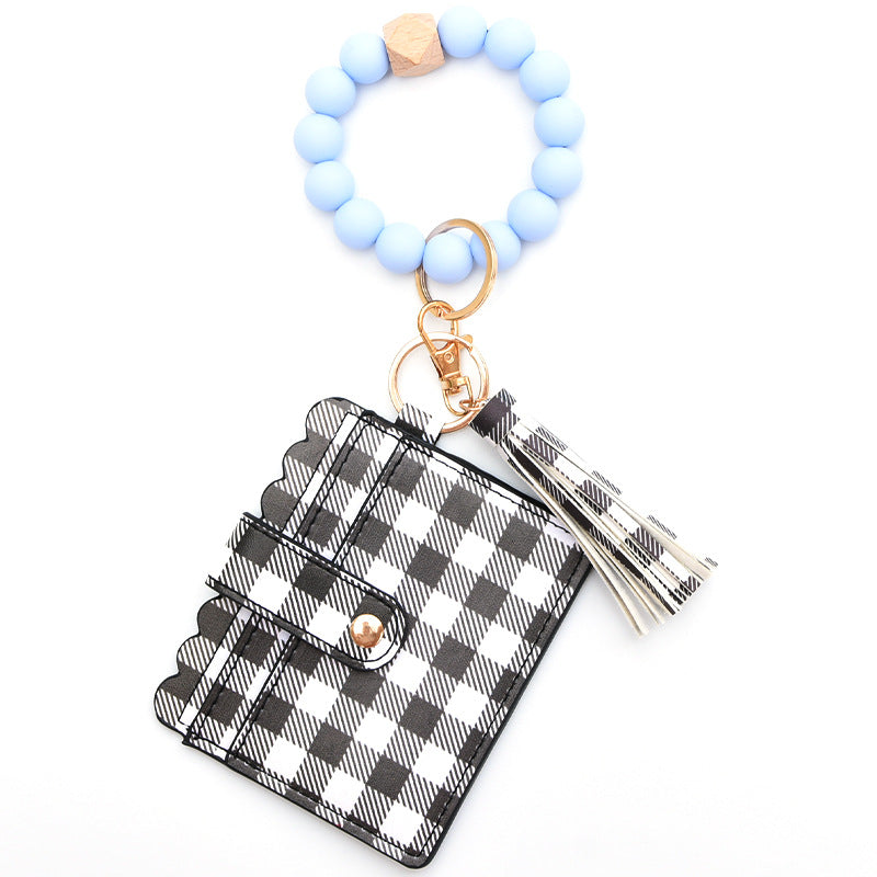 Colorful Silicone Bead Bracelet Card Holder PU Tassel Women's Wallet Keychain Silicone Beaded Bracelet - American Smart