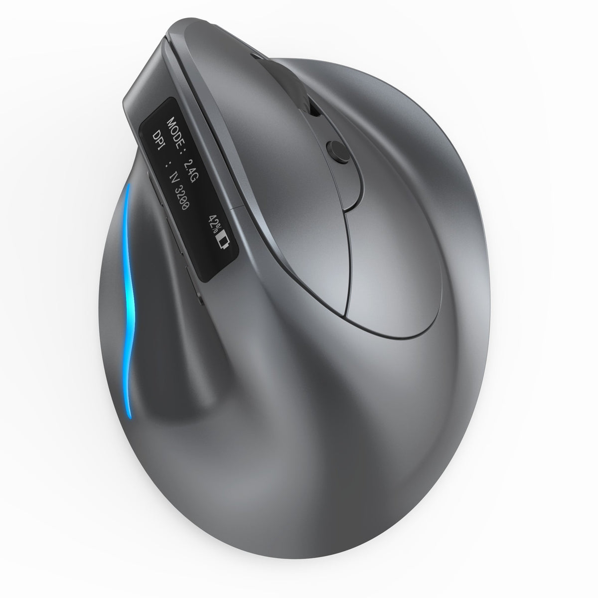 Eprolo ZELOTES Master F-26C display Bluetooth wireless mouse with dual mode grip and anti-slip design, shown from side angle