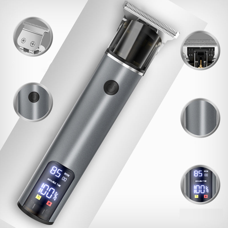 Electric eprolo hair clipper with oil, cutting head, and carving blade for bald head grooming and hair trimming.
