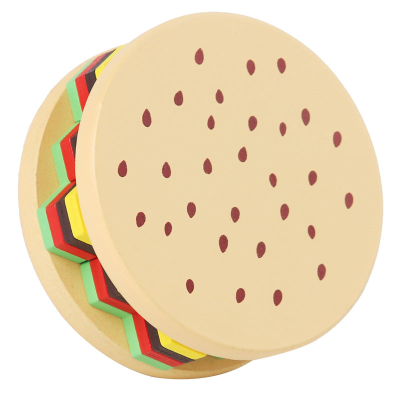 Wooden puzzle toy by eprolo featuring an intelligent burger brain game to boost children's hand-eye coordination and early education.