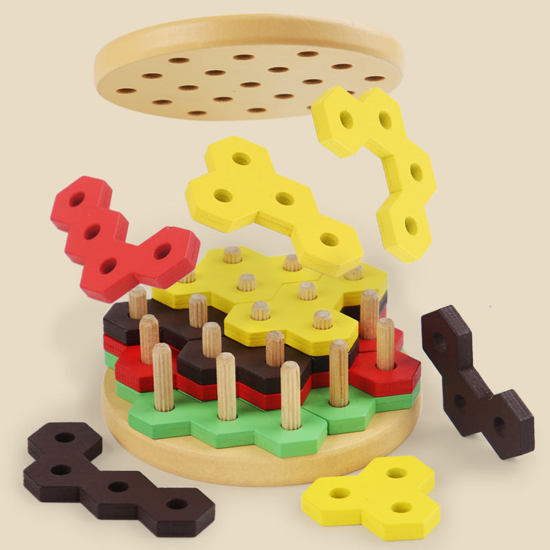 Eprolo Intelligent Burger Brain Burning Game wooden puzzle toy for children, featuring colorful pieces for hand-eye coordination exercises.