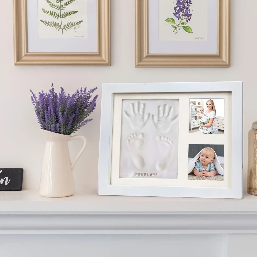 Eprolo baby keepsake handprint and footprint frame with ink pad, includes dog and cat paw prints, DIY child photo display