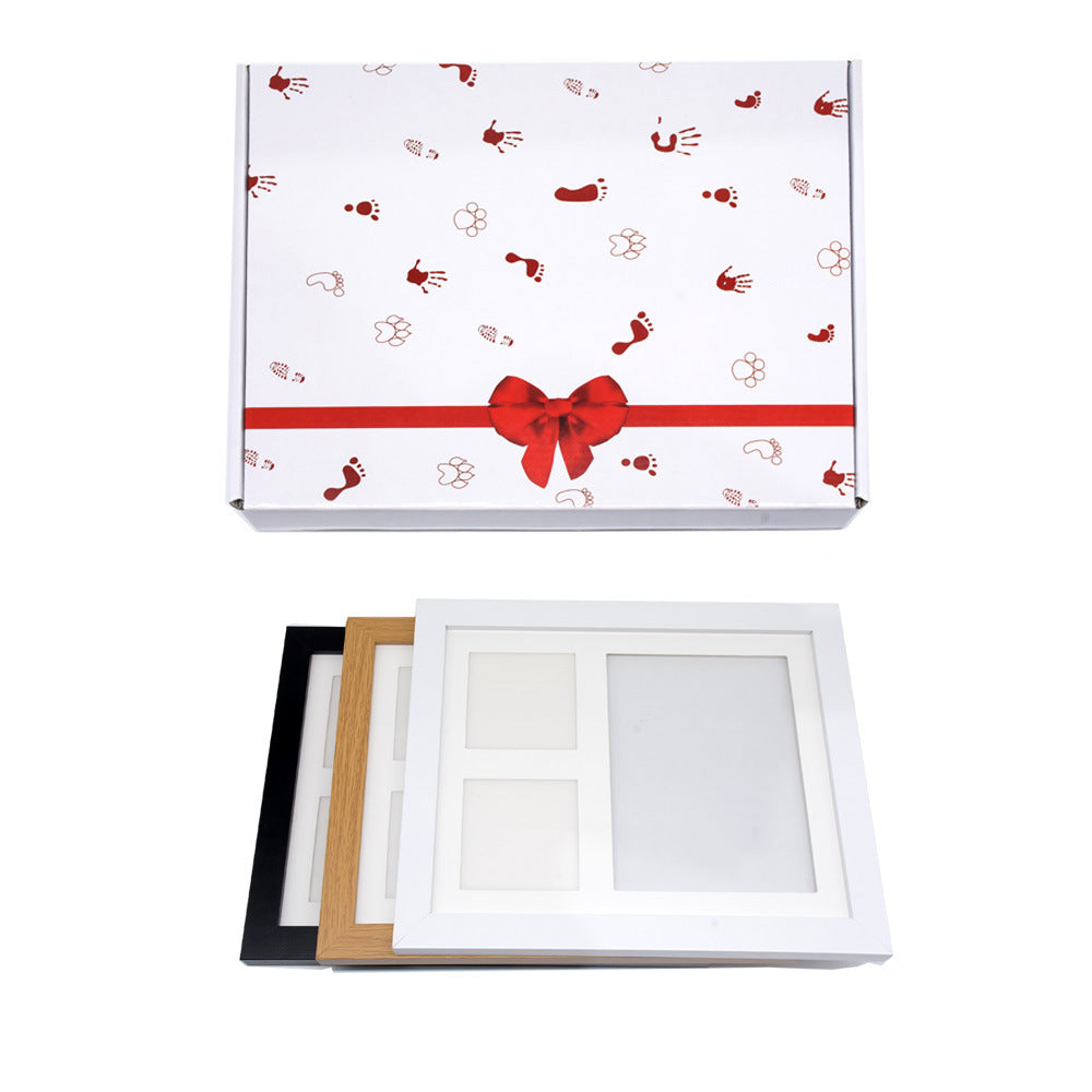 Baby handprint and footprint frame with ink pad, featuring paw print designs for dogs and cats, DIY keepsake photo frame by eprolo.