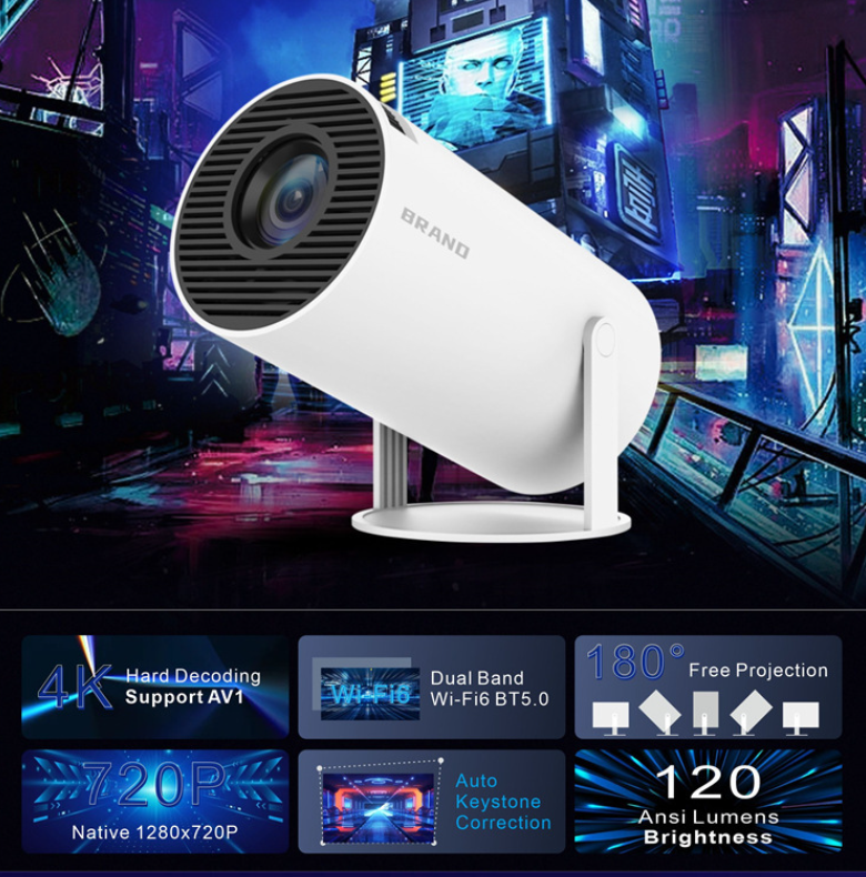 eprolo HY300/P30 4K Android 11 game console with HD projection, compact home projector for gaming and entertainment.