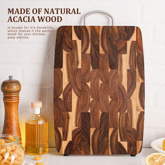 Eprolo wooden cutting board with geometric grid design, ideal for household kitchen prep and food chopping.