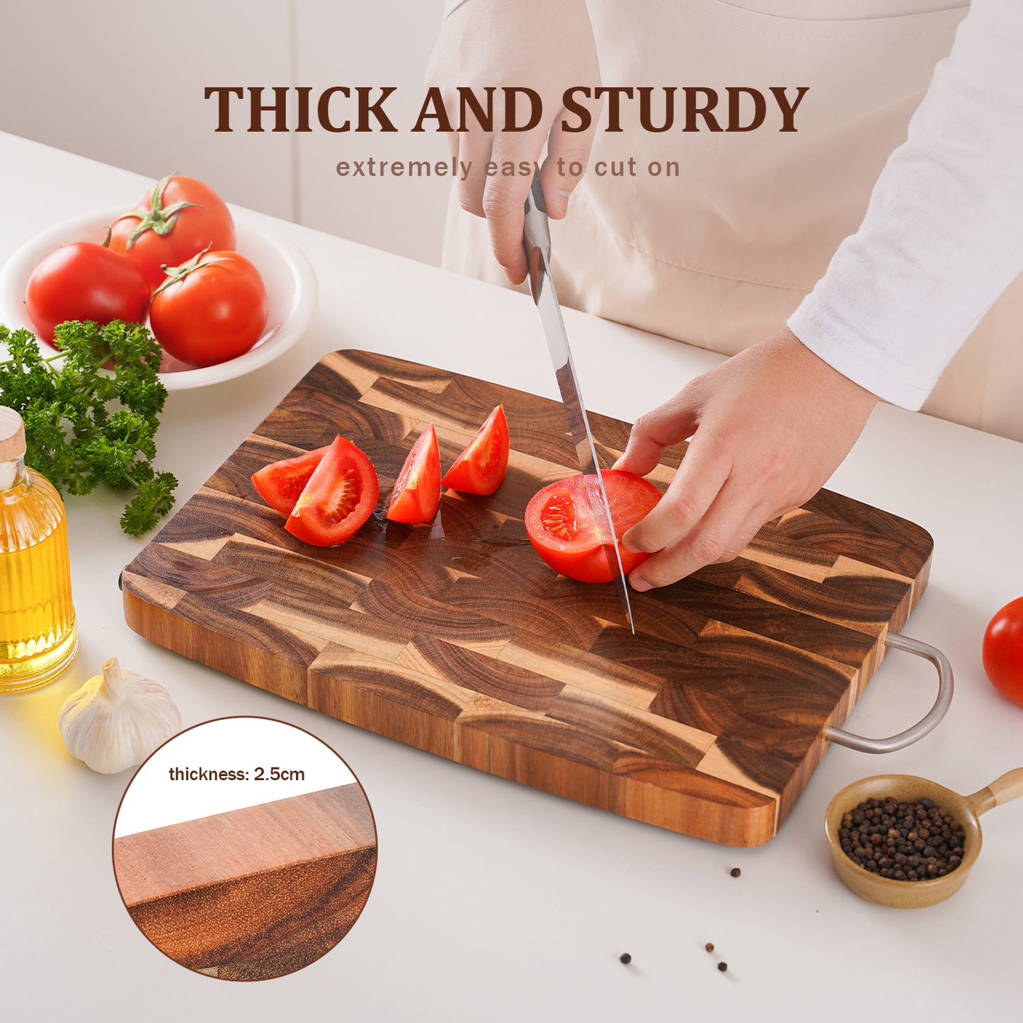 Solid wood geometric grid cutting board by eprolo, ideal for household kitchen food preparation and chopping tasks.