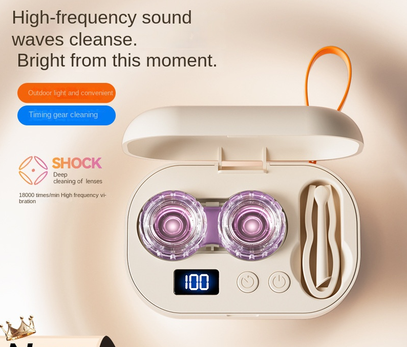 eprolo ultrasonic contact lens cleaner case with high-frequency automatic cleaning technology, compact and portable for easy use
