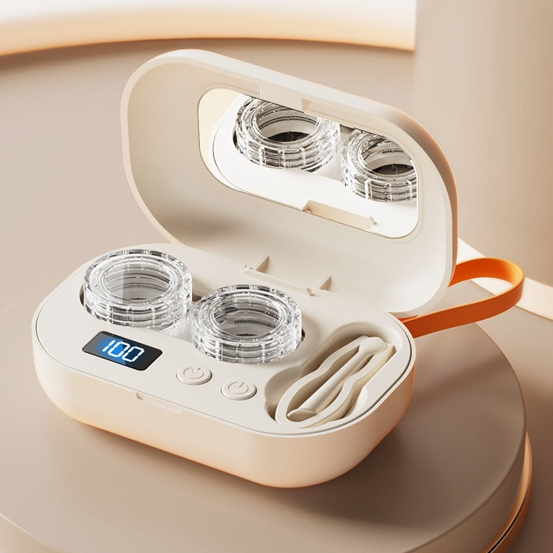 Eprolo ultrasonic contact lens cleaner case with high-frequency automatic cleaning, compact design for easy lens maintenance