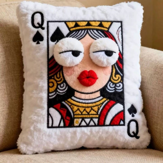 Cartoon Embroidered Square Pillow - Soft Quirky Big Eyes Game Cushion, Decorative Plush Throw Pillow for Home & Bedroom - American Smart