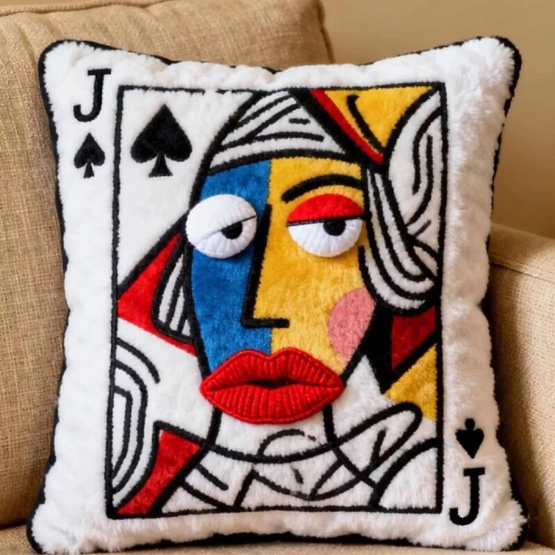 Cartoon Embroidered Square Pillow - Soft Quirky Big Eyes Game Cushion, Decorative Plush Throw Pillow for Home & Bedroom - American Smart