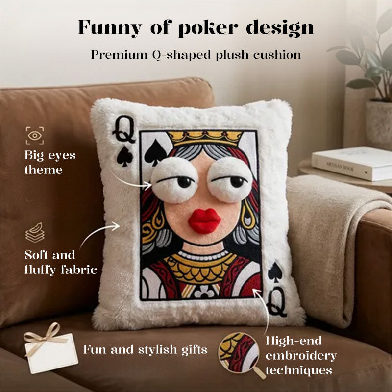 Cartoon Embroidered Square Pillow - Soft Quirky Big Eyes Game Cushion, Decorative Plush Throw Pillow for Home & Bedroom - American Smart