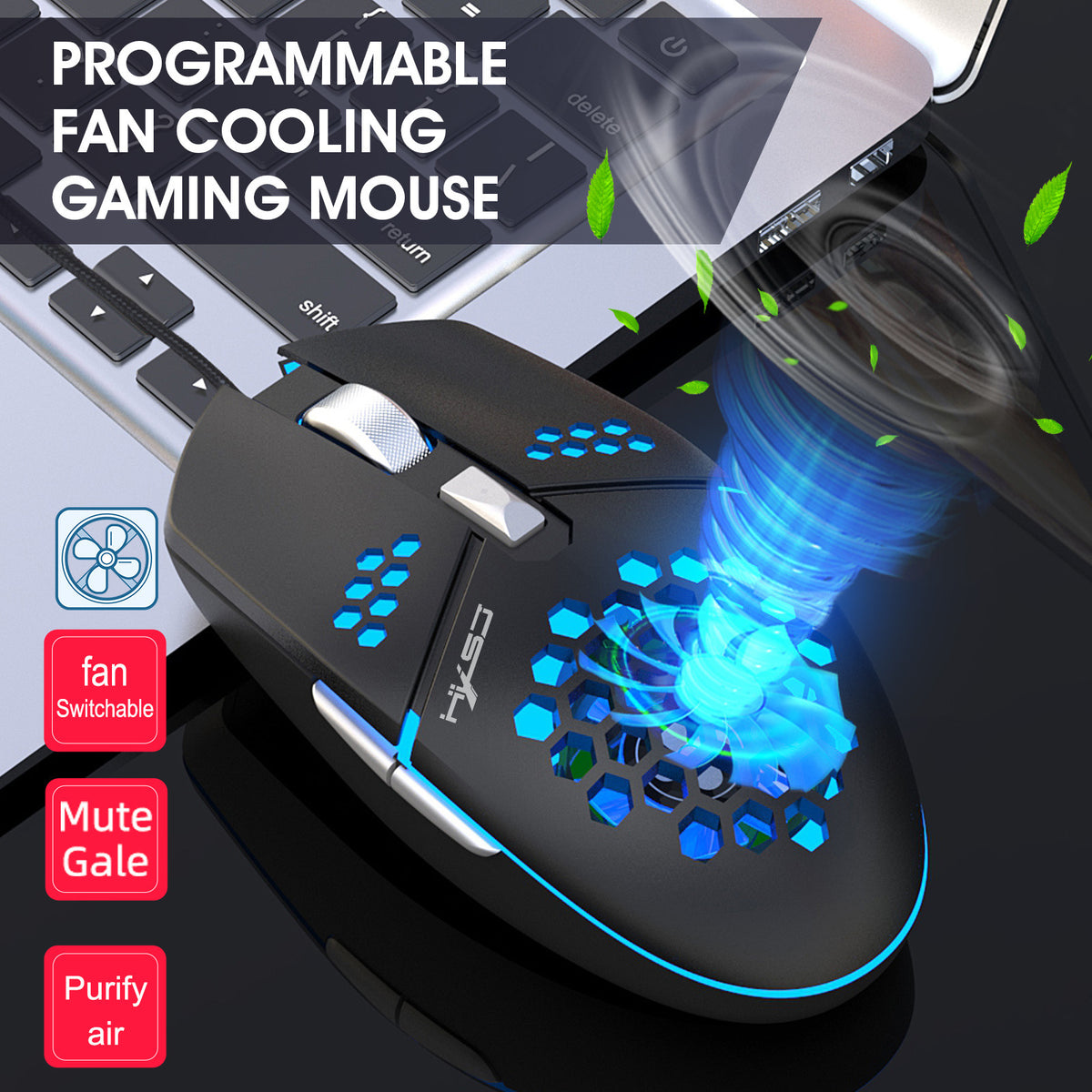 Eprolo J400 gaming mouse with macro programming, wired connection, adjustable 8000dpi, anti-sweat design, featuring multiple programmable buttons.
