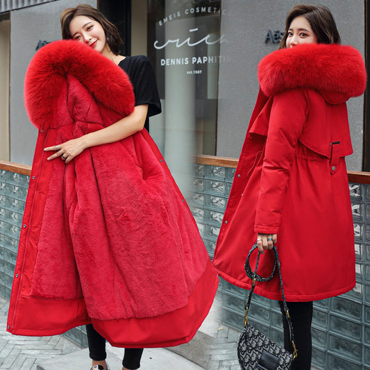 Eprolo women's fleece cotton jacket with large fur collar, long and medium length, stylish winter fashion coat.