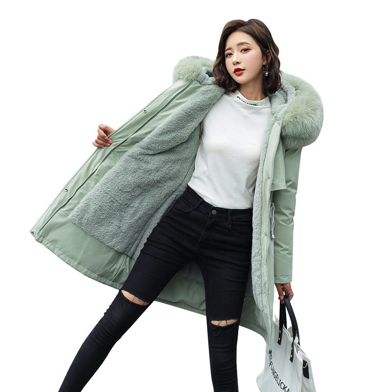 Eprolo women's fleece cotton jacket with large fur collar, long and medium length, stylish and cozy for winter wear