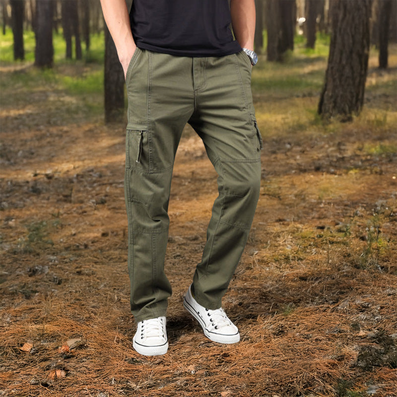 Men's cotton cargo overalls from eprolo with straight-leg fit, multiple pockets, ideal for camping and hiking activities.
