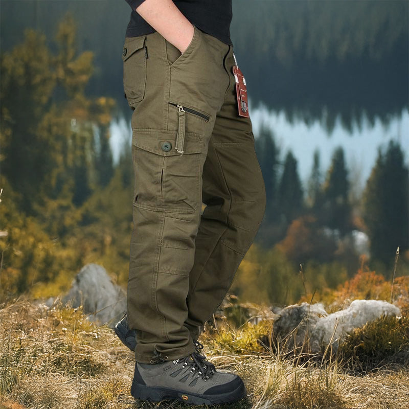 Men's cotton cargo overalls from eprolo with straight-leg fit and multiple pockets, ideal for camping and hiking activities.