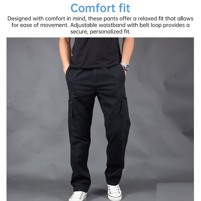 Men's cotton cargo overalls for camping and hiking, straight-leg with multiple pockets, baggy fit, by eprolo