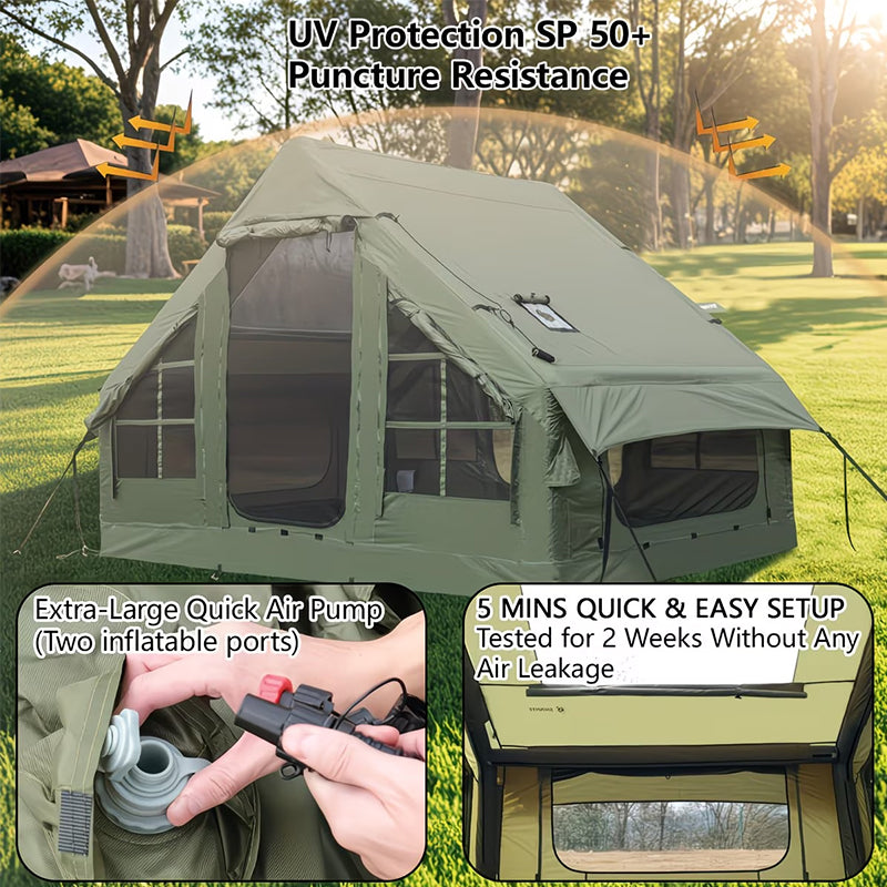 Large eprolo inflatable glamping tent with skylight and breathable mesh, ideal for summer camping and backpacking adventures.