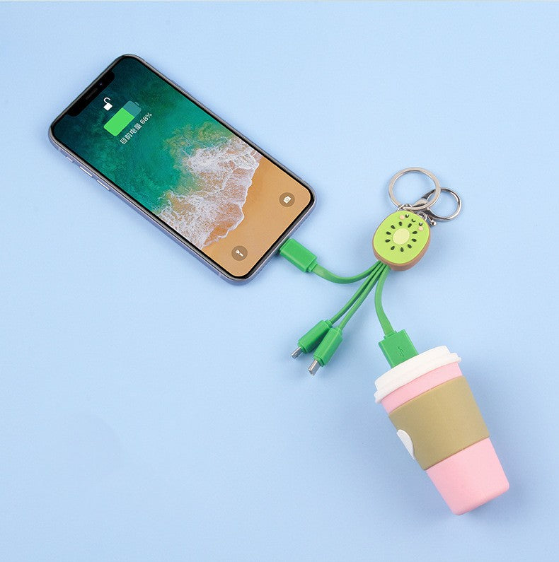 Eprolo Kiwi Mobile Data Cable Healing Series fruit smile keychain with 3-in-1 universal charging cable and playful design