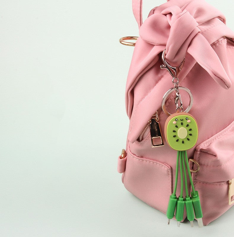 Eprolo Kiwi mobile data cable healing series fruit smile keychain 3-in-1 universal charging cable on white background