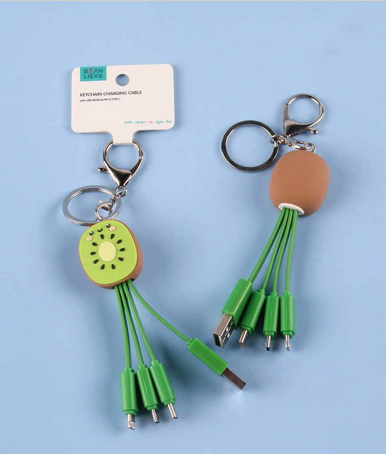 Eprolo Kiwi Mobile Data Cable Healing Series 3-in-1 fruit smile keychain with universal charging ports and colorful design