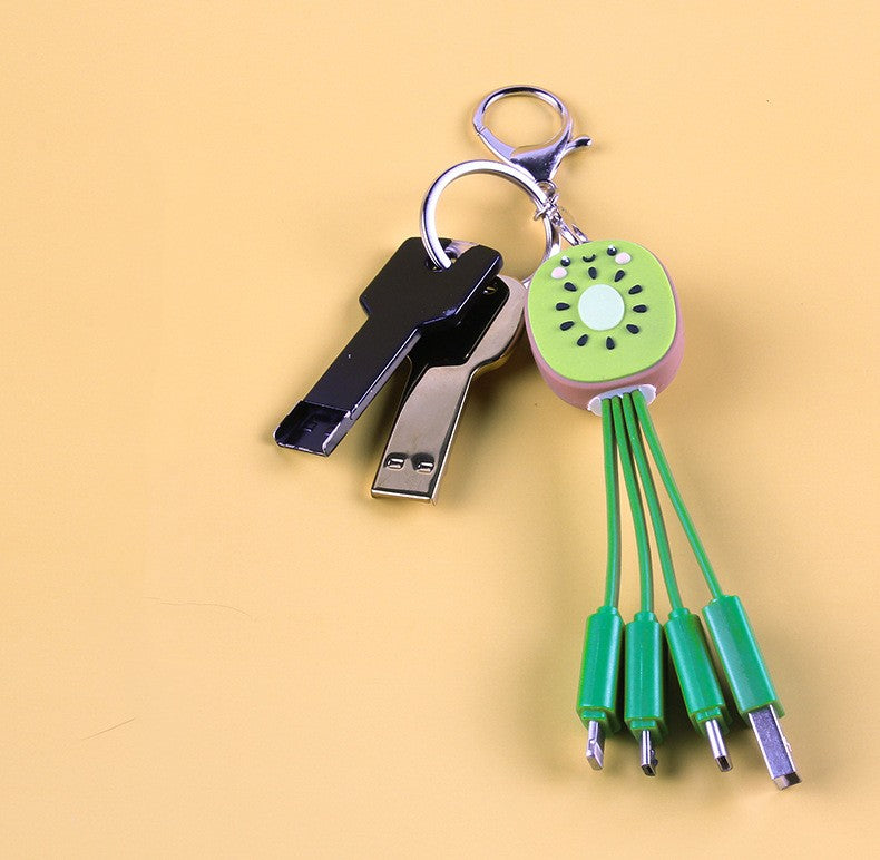 Eprolo Kiwi mobile data cable healing series fruit smile keychain with universal 3-in-1 charging connector and colorful fruit design.